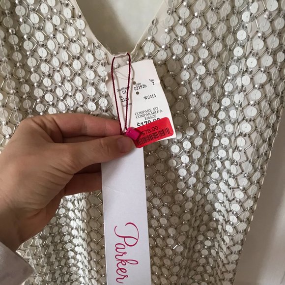 NWT XXS Parker Sequin Mini Slip Dress in White - Picture 4 of 4